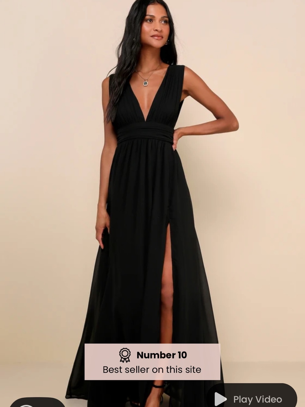 Plunging V-Neck Black Maxi Dress with Side Slit Lulus